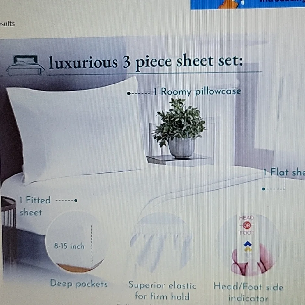 California Design Den Twin XL 3pc sheet set 100% cotton sateen Bright White New…